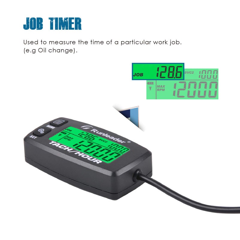Runleader Digital Maintenance Hour Meter,Hours Accumulate & RPM Record,Backlight Display for Generator Motorcycle Lawn Mower Chainsaw Marine Boat Jet Ski - Image 4